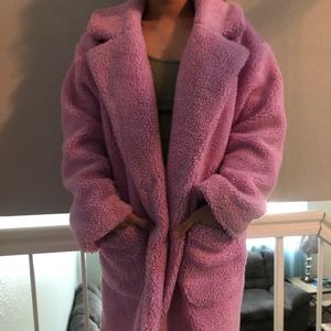 pink fuzzy fur coat